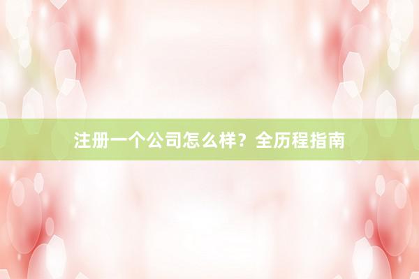 注册一个公司怎么样？全历程指南